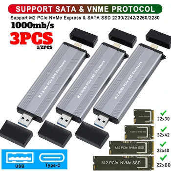 1/3шт Корпус SSD M.2 NVMe SATA с двумя портами подключения Адаптера NVMe к USB Type-C 10 Гбит/с Твердотельный накопитель USB 3.1 Gen2 Алюминиевая коробка