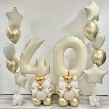 1 комплект С Днем Рождения, гигантский 32-дюймовый воздушный шар с кремово-карамельным номером, цифровой 0-9, Гелиевый шар из фольги, декор для вечеринки в честь дня рождения ребенка