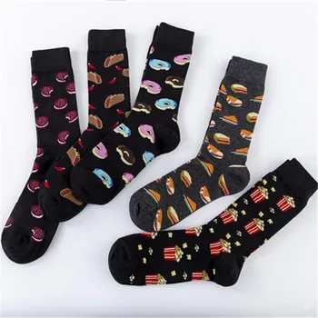 1 Пара хлопчатобумажных дышащих мужских носков серии Sandwiches Donut с забавным рисунком еды Осенние носки для мужчин Фестиваль Рождество Лучший подарок