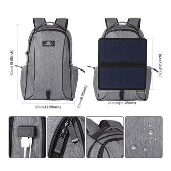 1 Шт USB Солнечный Рюкзак Портативный Рюкзак С Солнечной Панелью 14 Вт Серый Для Путешествий На Открытом Воздухе, Кемпинга, Пешего туризма, Зарядки Мобильного Телефона