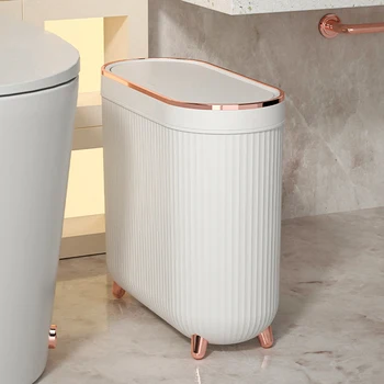 12-литровое Роскошное прессовое мусорное ведро с ножкой для ванной комнаты, для кухонного мусора, туалета, Водонепроницаемое Золотое мусорное ведро с крышками