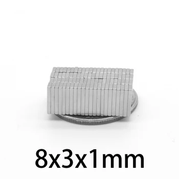 20-1000шт 8x3x1 Маленькие Блочные Магниты N35 8x3x1 мм Неодимовый Магнит редкоземельный NdFeB Сильный Мощный Магнитный 8*3*1 мм