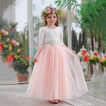 2020 Весенне-летний комплект одежды для девочек, кружевной топ с коротким рукавом + длинная юбка цвета шампанского, детская одежда от 2 до 11 лет E17121