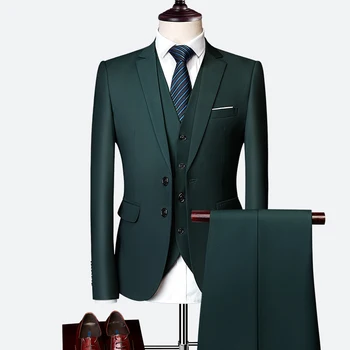 2022 мужской свадебный костюм из 3 предметов, модные мужские тонкие однотонные комплекты делового офисного костюма большого размера, мужской блейзер + брюки + жилет