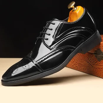 2023 Высококачественные модельные туфли-броги Мужские Вечерние туфли из натуральной коровьей кожи с острым носком Свадебные деловые туфли