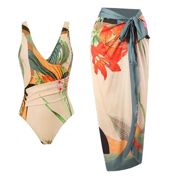 2023 Женские купальники, закрывающий купальник с глубоким V-образным вырезом в стиле ретро, Цельное Кимоно, бикини, летняя пляжная одежда