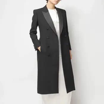 2023 Женское Черное Двубортное пальто, Модный тренч с отложным воротником и длинным рукавом, H8226