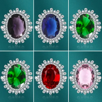 2023 Новое роскошное розовое синее Зеленое Красное фиолетовое Овальное обручальное кольцо для женщин, подарок на годовщину, Ювелирные изделия оптом R8217
