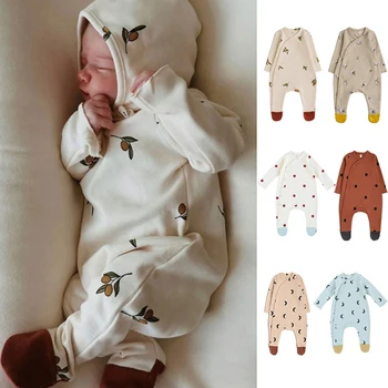 2023 Новый весенний детский комбинезон, хлопковая пижама с длинными рукавами и принтом, одежда для новорожденных мальчиков и девочек, комплект из 2 предметов