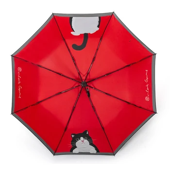 2023 Новый зонтик с тремя складными зонтиками от дождя, женские зонтики с защитой от ультрафиолета, Солнечный и Дождливый Милый кот Paraguas Red guarda-chuva