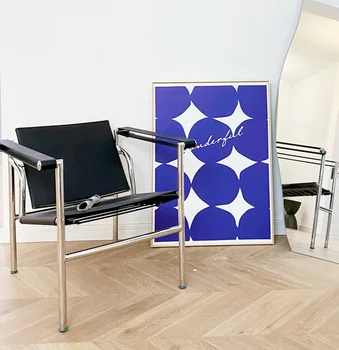 2023Nordic Средневековая Мебель Bascuran Кресло Повседневный Одноместный Офис В стиле Ретро Bauhaus Стальная Труба Из Воловьей Кожи Классический Дизайн