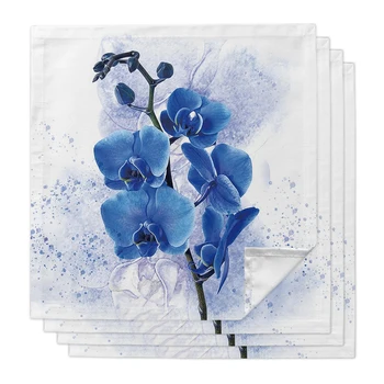 2шт Акварель Синий цветок Многоразовая тканевая салфетка Свадебное украшение Полиэфирные полотенца для оформления стола на свадьбу, День рождения