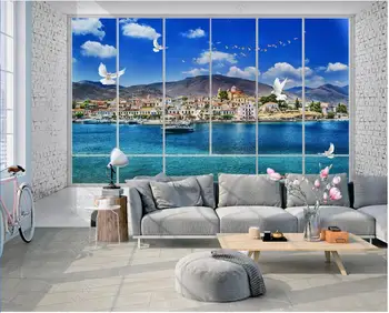 3d фотообои на стену на заказ, фреска, вилла на голубом пляже, пейзаж с чайками, гостиная, украшение дома, обои для стен 3 d