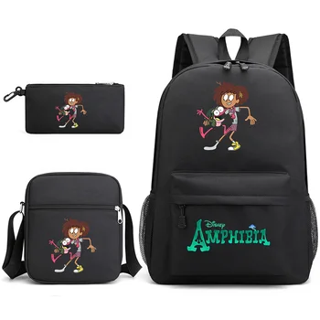 3шт Disney Amphibia Bookbag Детский рюкзак Студенческие школьные сумки для мальчиков и девочек, Набор сумок на каждый день, рюкзаки Mochilas