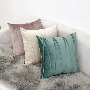 45x45 см зеленый /бежевый / серый фиолетовый /светло-розовый /серый простой бархатный плиссированный чехол для подушки наволочка для поясничной подушки чехол для спинки