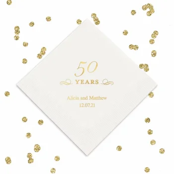 50шт Персонализированных Салфеток 50-летнего Дизайна - Вечеринка по случаю 50-летия - 50-летие - Ланч - Коктейль - Ужин - 50 лет