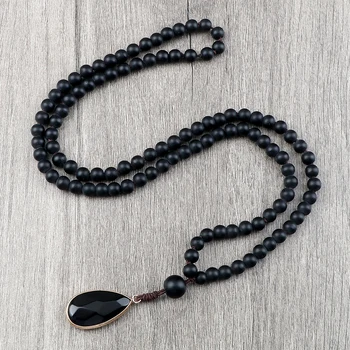 6 мм Матовое и блестящее ожерелье из черного оникса, винтажные 108 бусин Мала, ювелирные изделия для молитв, подвеска на шею, женские Мужские ожерелья для йоги и медитации