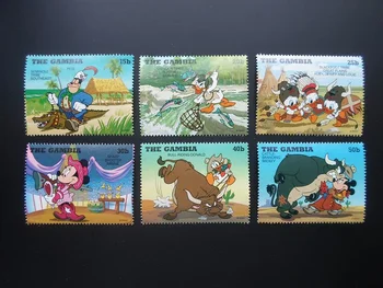 6 шт./компл., марка почты Гамбии, мультяшные марки, настоящий оригинал, высокое качество, MNH