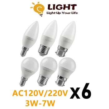 6 Шт. Светодиодные лампы Энергоэффективные G45 C37 E14 E27 B22 3 Вт 5 Вт 6 Вт 7 Вт AC220V AC110V Светодиодные Лампы для Гольфа Для Украшения дома