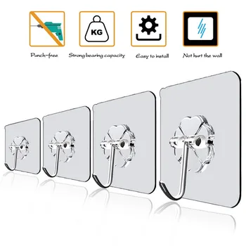 6ШТ Прозрачных самоклеящихся крючков из нержавеющей стали, вешалка для хранения ключей, многофункциональная для кухонной двери в ванную комнату