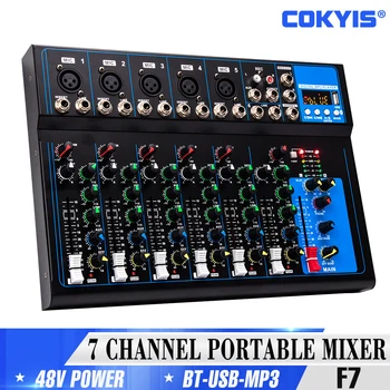 7-канальный профессиональный микшер COKYIS портативный микшерный пульт компьютерный вход 48 В источник питания F7 Record PC Audio mixer
