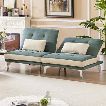 73-дюймовый модульный секционный раскладной диван-кровать для гостиной, квартиры, дополнительной комнаты, ночлега гостей, металлическая ножка Зелено-бежевого цвета