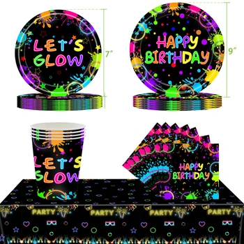 8 шт. столовых приборов для тематической вечеринки Bar Glow, Давайте светиться, вечеринка по случаю дня рождения, Красочные неоновые принадлежности для танцевальной вечеринки, украшение бумажных тарелок