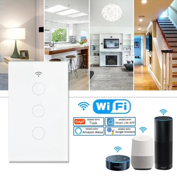 Alexa Smart Switch Стандарт США Tuya Control Работает с голосовым управлением Google Home Сенсорные выключатели WiFi Smart Home Нуждаются в нейтральном освещении