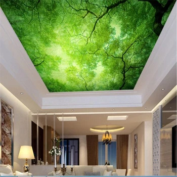 beibehang Custom крупномасштабная эстетическая зеленая свежая древняя елка высокой четкости 3D потолочная фреска потолочный телевизор обои