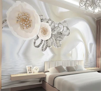 beibehang Обои на заказ Европейский цветок белый роскошное украшение шелковый водный узор 3D стерео телевизор фон для гостиной
