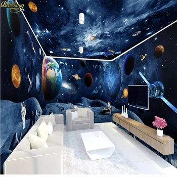 beibehang Пользовательские настенные обои Современная 3D фотообои Модный домашний декор для гостиной Космическая Галактика Земля Обои для стен