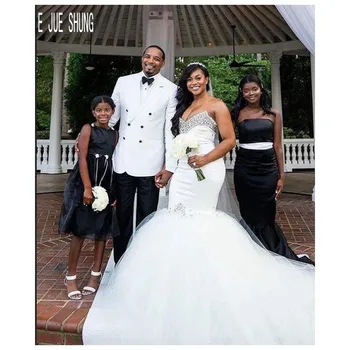 E JUE SHUNG Африканские Роскошные Свадебные платья без бретелек с кристаллами Свадебные платья в Русалочьем пятне на шнуровке сзади Арабские Свадебные платья