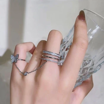FNIO 2022, Корейский новый дизайн, модные украшения, блестящие кольца-цепочки с бабочками, набор Женских колец для выпускного вечера, подарок для женщин