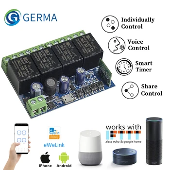 GERMA Вход USB 5V DC 5 12 24 36 48V eWeLink Smart Wifi Switch Модуль Беспроводного Релейного Приемника 4-Канальный Пульт Дистанционного Управления Для Google Home