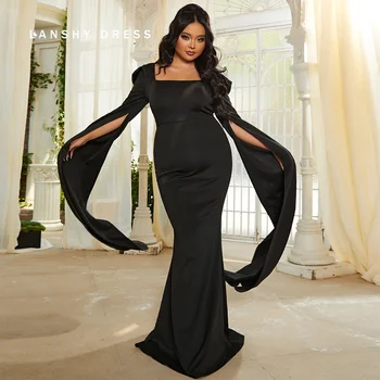 Lanshy, Новые модные вечерние платья с длинным рукавом, Женское элегантное осенне-зимнее платье Макси длиной до пола, черное вечернее платье