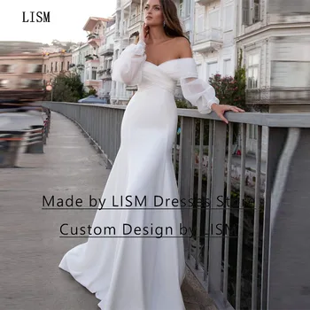 LISM, Свадебные платья с открытыми плечами, придворный шлейф, простые длинные платья Birdal без бретелек, Vestido De Noiva на молнии сзади
