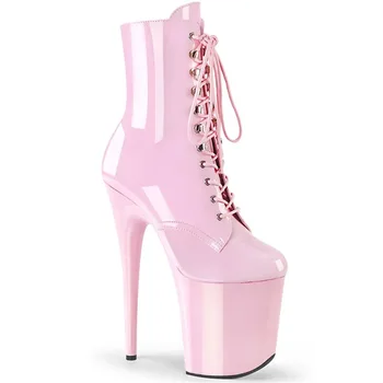 Mclubgirl/ Женские Танцевальные ботинки на каблуке 20 см, Розовые Пикантные пинетки на шпильке из искусственной кожи, Низкие сапоги, Большие размеры, Демонстрационный каблук 10 см, Платформа YKC