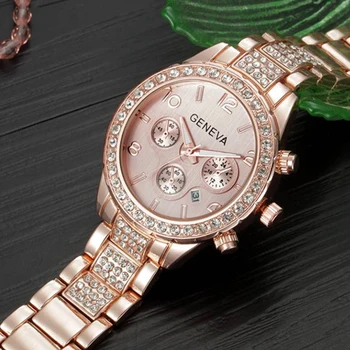 Montre Femme 2020 Роскошные Кварцевые часы из розового золота, Женские часы с кристаллами и бриллиантами, Новые Женевские наручные часы, Женские часы в стиле хип-хоп