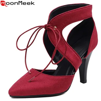 MoonMeek 2022, Размер 33-46, Новые модные фланелевые сандалии, Женские туфли на тонком высоком каблуке с острым носком, женские модельные туфли