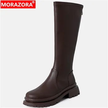 MORAZORA / Новое поступление 2022 года; Зимние сапоги до колена из натуральной кожи на молнии; Современные женские ботинки на толстом высоком каблуке; популярная обувь;