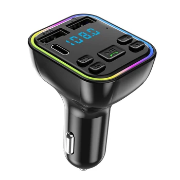 MP3-плеер с RGB подсветкой, звуком Hi-FI, беспроводной FM-передатчик ABS, двойной USB для автомобиля, совместимый со светодиодным дисплеем 5.0 громкой связи.