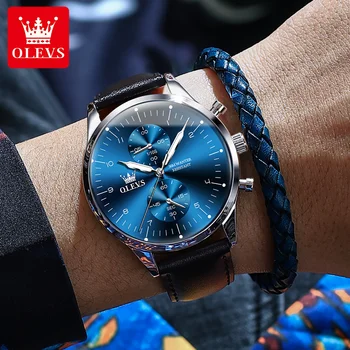 OLEVS 2880 Супертонкие деловые мужские наручные часы с водонепроницаемым ремешком из натуральной кожи, кварцевые часы для мужчин со светящимся календарем