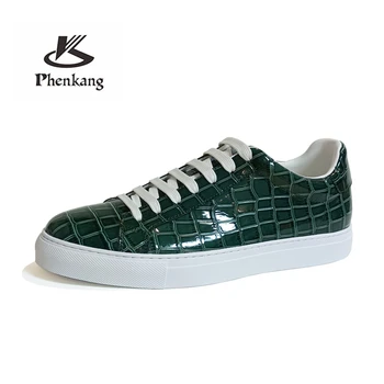 Phenkang Мужские кроссовки на плоской подошве Весенние резиновые сапоги из натуральной кожи с рисунком крокодила Летняя Повседневная мужская обувь