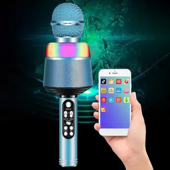 Q008 Беспроводной караоке-микрофон, совместимый с Bluetooth, Микрофон с шумоподавлением 5.0, Дыхательные огни, Динамик, Караоке-микрофон KTV