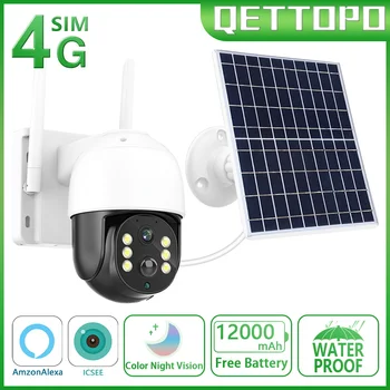 Qettopo 5MP 4G SIM-Карта Солнечная Батарея Камера Наблюдения PIR Обнаружение Человека Ночное Видение CCTV Security PTZ WiFi Камера iCSee