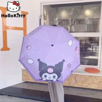 Sanrio Hello Kitty Милый зонтик В Солнечный и дождливый день Двойного назначения Трехстворчатые Солнечные Зонты Ручной складной защиты от солнца и ультрафиолета