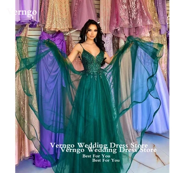 Verngo Изумрудно-зеленые тюлевые платья для выпускного вечера с кружевной аппликацией на бретелях, Дубай, Арабские женщины, вечерние платья больших размеров, Официальная вечеринка 2023 г.