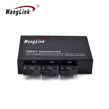Wanglink 3F2E Волоконно-оптический Медиаконвертер Однорежимный с 2 оптоволоконными портами RJ45 и 3 SC 10/100 М Оптоволоконный Коммутатор Ethernet