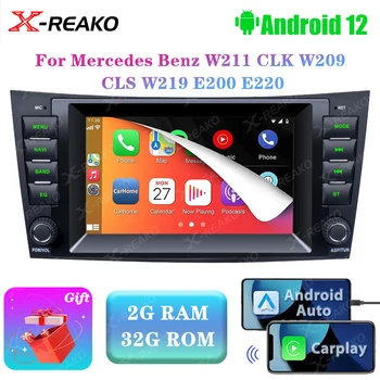 X-REAKO Android 12 для Mercedes Benz W211 автомобильный мультимедийный плеер с сенсорным экраном Bluetooth GPS WiFi Беспроводной Carplay Auto