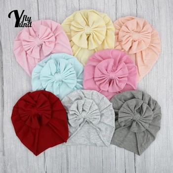 Yundfly, Мягкие удобные вязаные хлопковые шапочки для новорожденных, Модные полосатые шапочки с бантом, Милые головные уборы с бантиками, Аксессуары для волос для детей